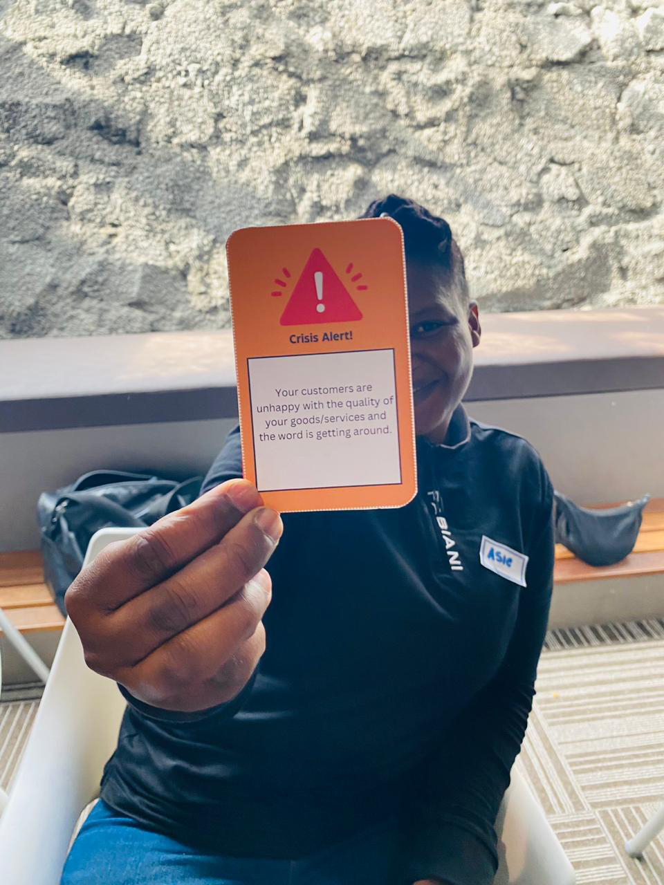 Participant with a crisis card